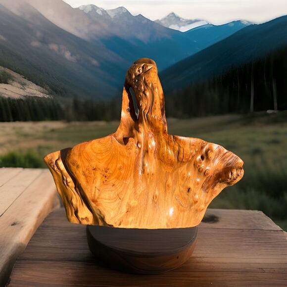 Vintage Burlwood Hand Carved Basket/Bowl with Handle - Picture 8 of 12